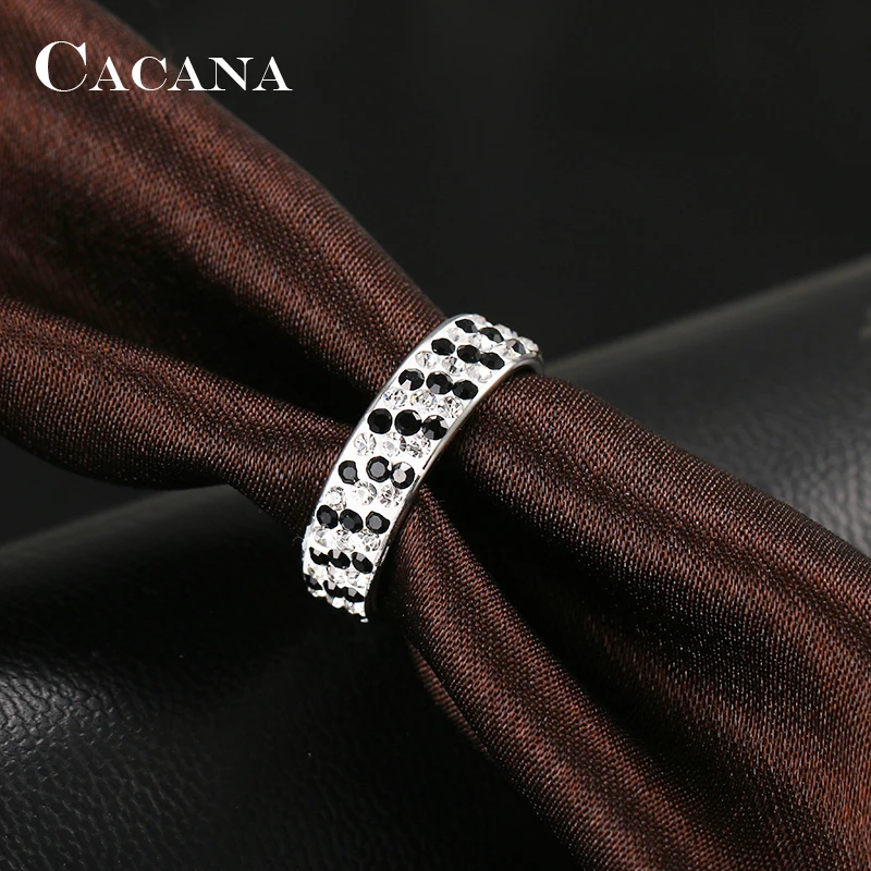 CACANA Stainless Steel Rings For Women Regular Pave Setting Cubic Zirconia Personalized Custom Fashion Jewelry Wholesale NO.R205