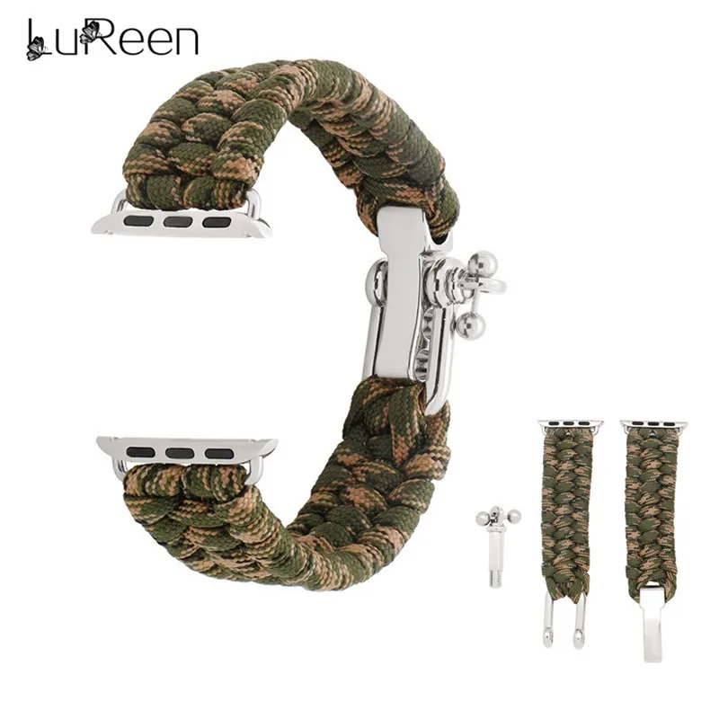 

LuReen Woven Nylon Rope Apple Watch Strap Outdoor Sport Survival Bracelet Watchband Adjustable Replacement Watch Band 38mm/42mm
