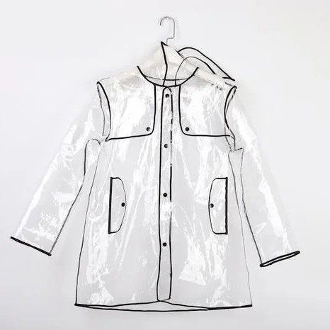 

Freesmily Women Men Transparent Waterproof Rain Jacket Coat Rain Poncho with Hood and Colorful Edge