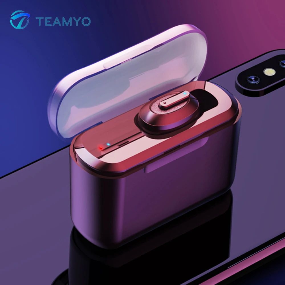 

TEAMYO Mini Invisible Headset with USB Charging Base/Box Bluetooth 5.0 TWS 1/2 PCS Earbuds Auto Paring Stereo Music Earphone