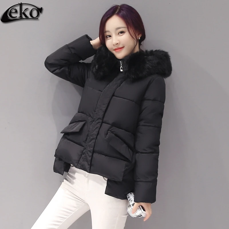 

2016  Korean Fur Collar Detachable Dual Zippers Design Down Jacket Winter Coat Women Jacket Coats For Women's Parka Fur Coat