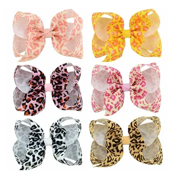 

Approx 4" DIY Print Leopard Solid Grosgrain Ribbon Bow Hairpin Clip Handmade Baby Barrettes Girls Hairclip Hair Accessories