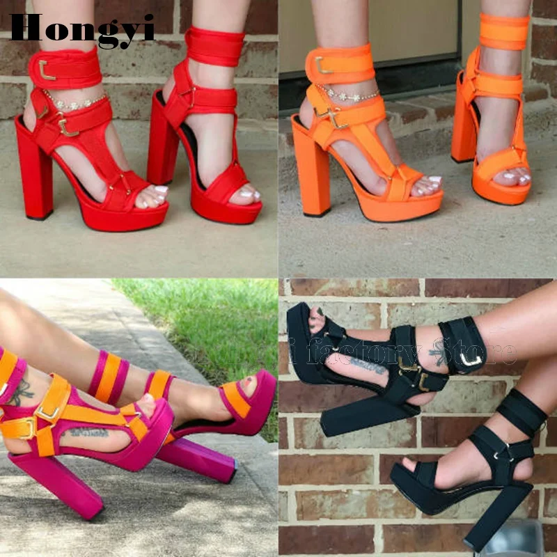 New arrival Bright Color Platform Women Sandals Thick Platform Buckle Straps Summer Shoes-in 