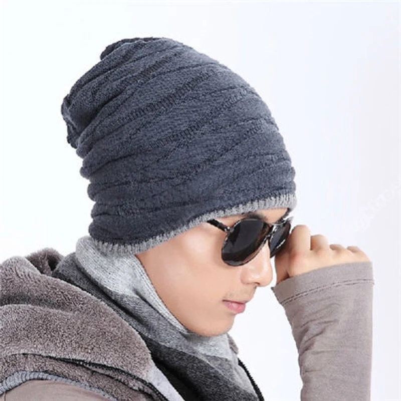 Soft Men Women Crochet Knit Plicate Baggy Beanie Wool Hat Skull Winter Warm Cap 
