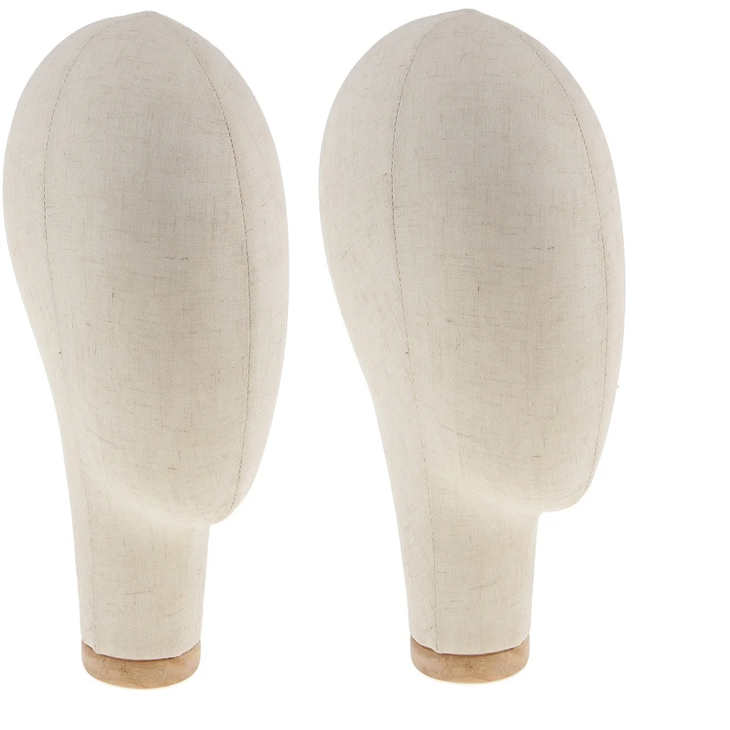 2 Mannequin Cork Canvas Block Head Wigs Cap Making Display Holder 21'' Beige