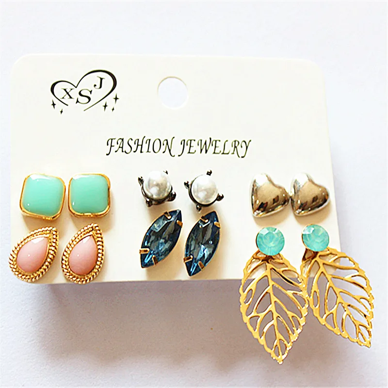 New fashion women's accessories wholesale girl pearl ear nail powder green heart mixed type 6