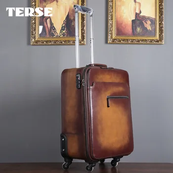 

TERSE_2017 New release leather luggage handmade genuine leather trolley case in tobacco/ burgundy bag case custom service LN020