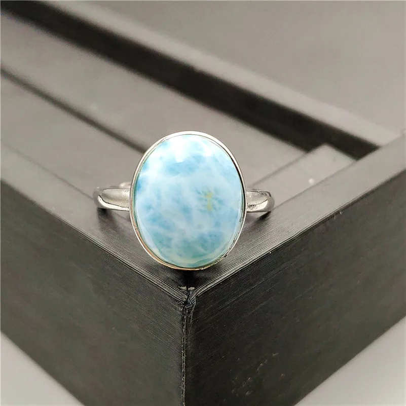 

Genuine Natural Larimar Gemstone Ring 15x11mm Stone Adjustable 925 Sterling Silver For Woman Man Jewelry Wedding Engagement Ring