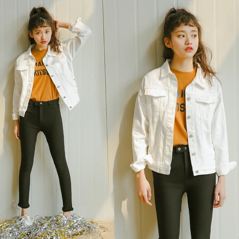 Jacket female 2018 autumn new temperament casual loose white denim jacket fashion large size short jacket jacket wild