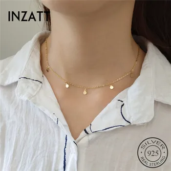 INZATT Real 925 Sterling Silver Boho Bright disc Choker Necklace Fine Jewelry For Fashion Women Party Personality Accessories