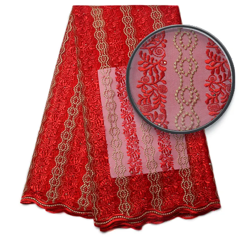 Gold color embroidery lace fabric high quality african tulle lace