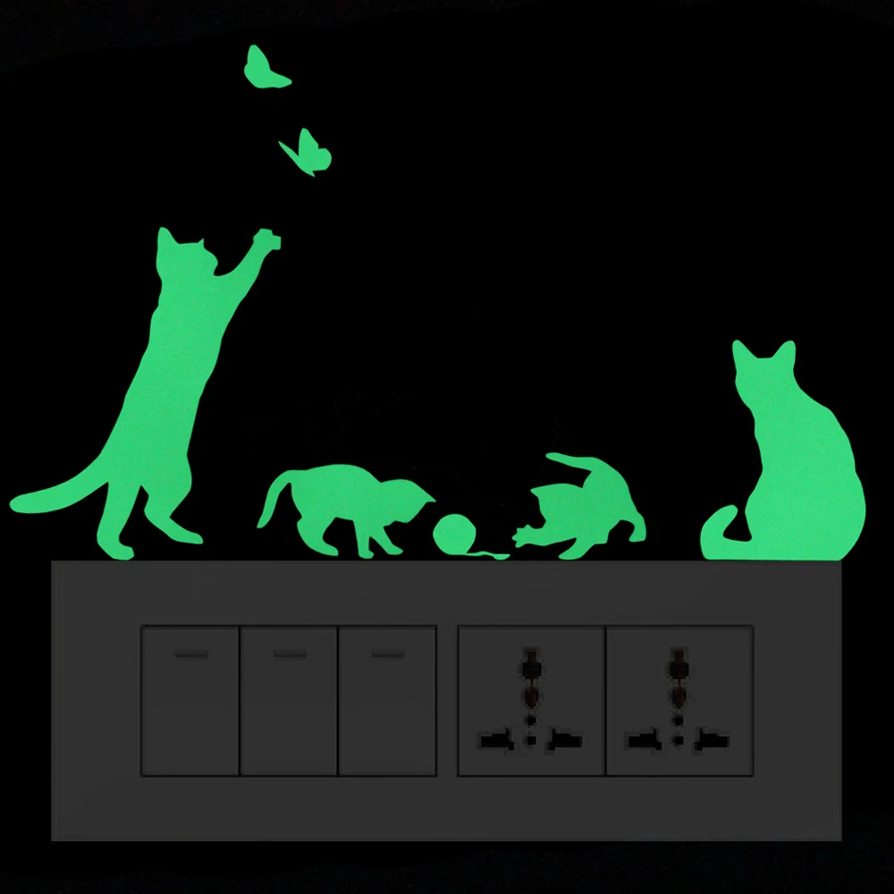 

new 3D wall sticker kids rooms cat Butterfly Luminous Switch Sticker Glow in the Dark Wall Stickers for decoration Home Decor