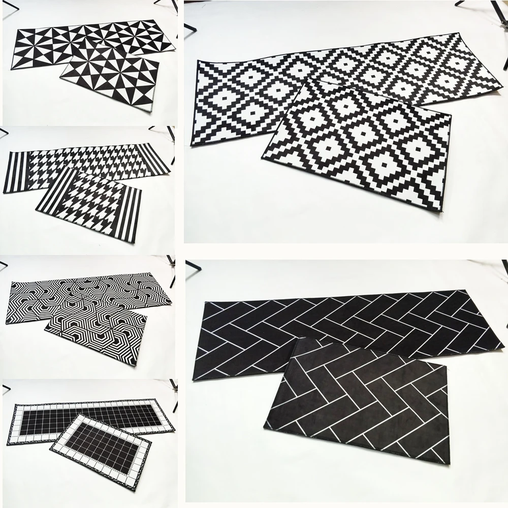 RAYUAN Nordic Style Flannel Black and White Geometric Kitchen Floor Mats Door Mat Long Carpets Anti-slip Doormat Area Rug RAYUAN Nordic Style Flannel Black and White Geometric Kitchen Floor Mats Door Mat Long Carpets Anti-slip Doormat Area Rug