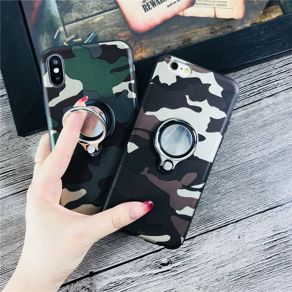 

Cases For Iphone 7 Retro Camo Soft TPU Phone Case For Iphone 5 5s SE 6 6s 8 X Plus Car Magnet 360 Finger Ring Holder Back Cover
