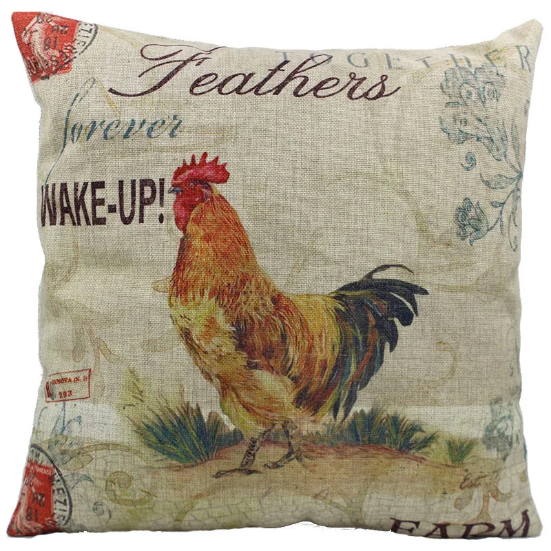 

2017 Linen Pillow Covers Vintage Pillowcase For Sofa Chair Seat Rooster Cushion Cover With Invisible Zipper 45x45 cm Home Decor