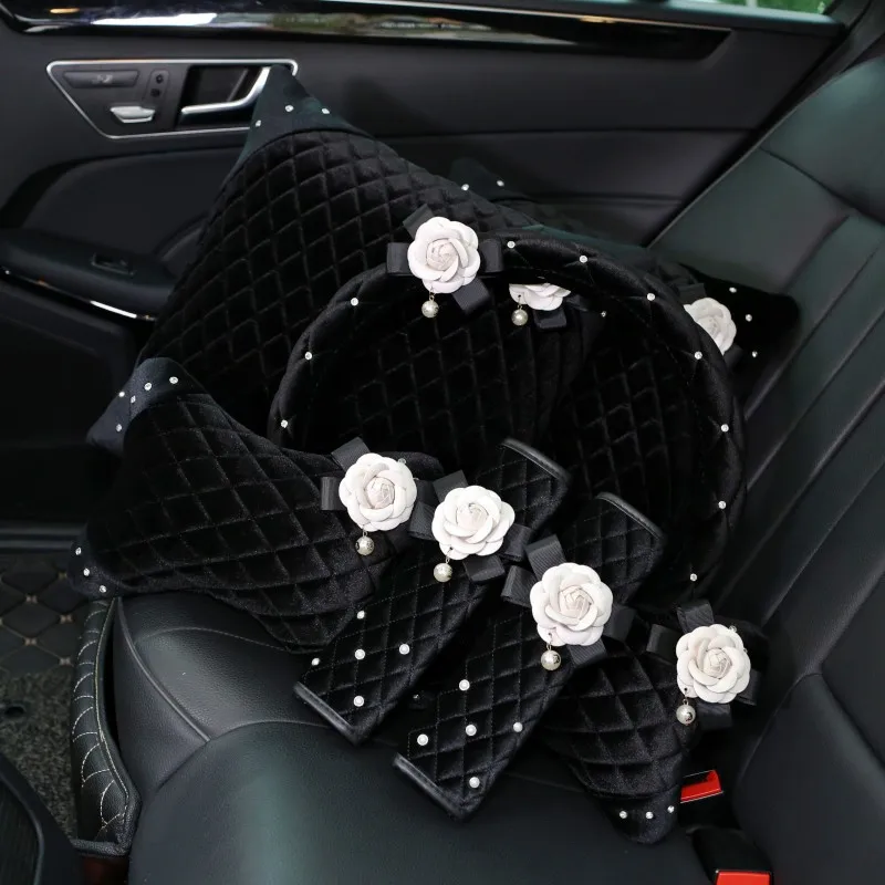 Winter-Plush-Flower-Car-Seat-Interior-Accessories-Crystal-Auto-Neck-Headrest-Pillow-Support-Waist-Pillow-11