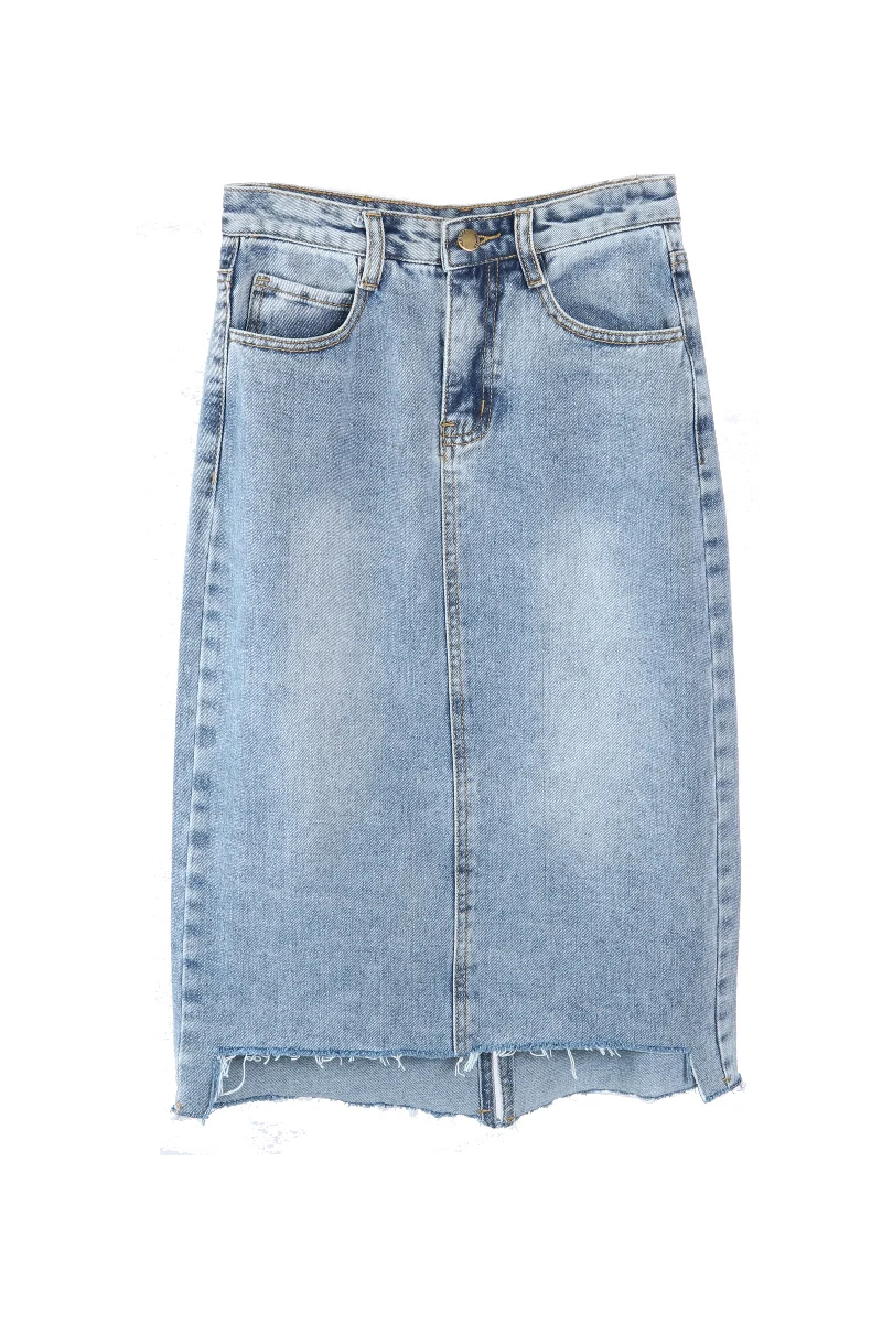 straight denim skirt knee length