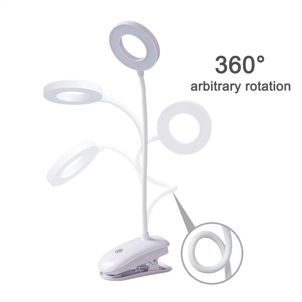 Портативный светодиодный Настольный светильник с сенсорным включением/выключением, с зажимом для защиты глаз, настольный светильник с 3 режимами, с регулируемой яркостью, заряжаемый от USB, настольная лампа для учебы