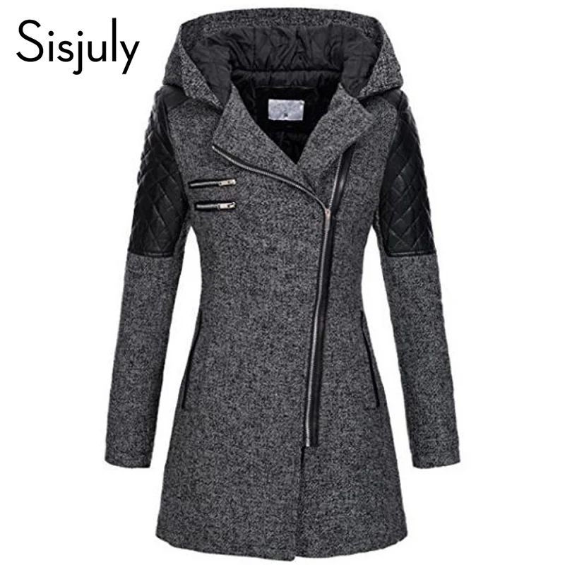 Sisjuly Женщины Color Block Зимняя куртка с капюшоном на молнии Тонкий зимний черный топ