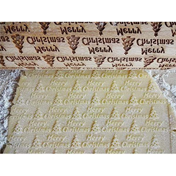 

Christmas Tree Embossing Rolling Pin Engraved Durable For DIY Kitchen Cookies MU