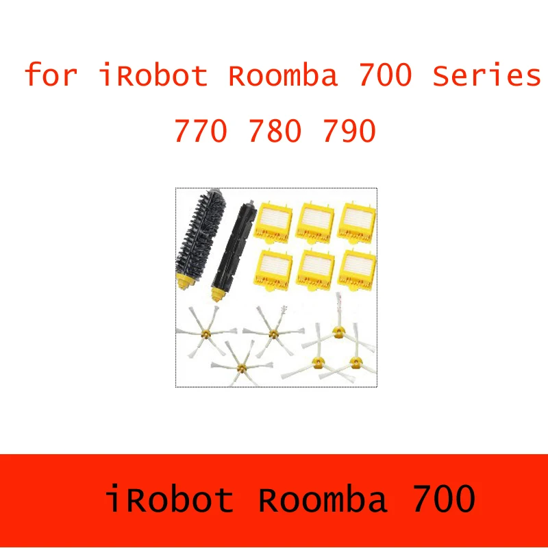 

6 Hepa Filter + 1 set hair Brush kit + 3 set side brush for iRobot Roomba 700 Series 760 770 780 790 filtro hepa serie 700