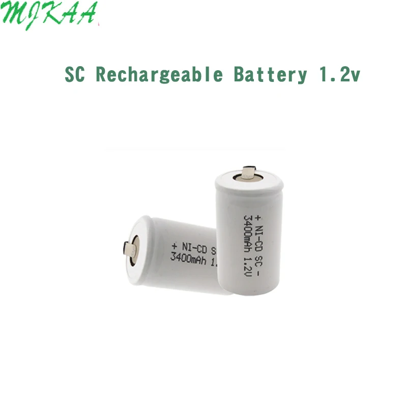 

MJKAA 1.2V rechargeable battery 3400mah 4/5 SC Sub C ni-cd cell with welding tabs for electric drill screwdriver