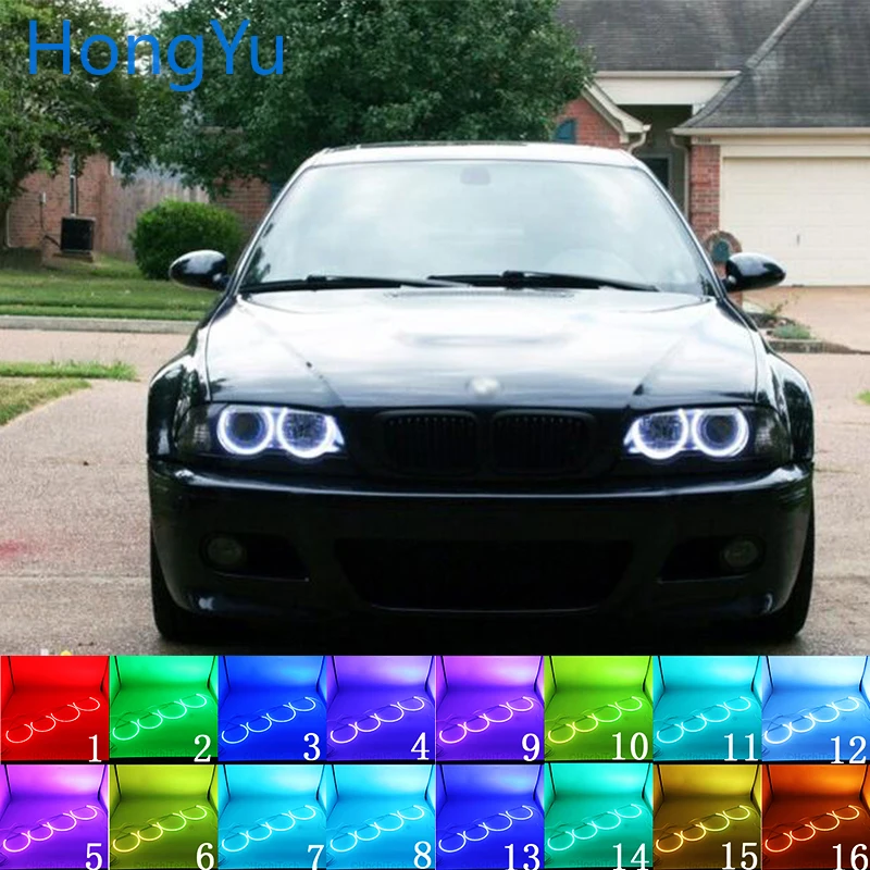 

Headlight Multi-color RGB LED Angel Eyes Halo Ring Eye RF Remote Control for BMW E36 E38 E39 E46 projector 4x131mm Accessories