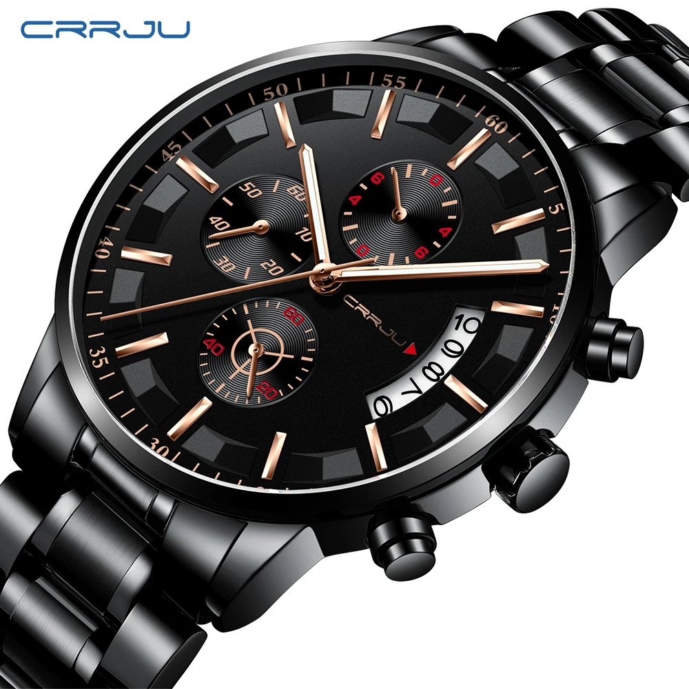 Топ бренд CRRJU роскошные мужские модные деловые часы Мужские кварцевые часы с датой мужские наручные часы из нержавеющей стали Relogio Masculino