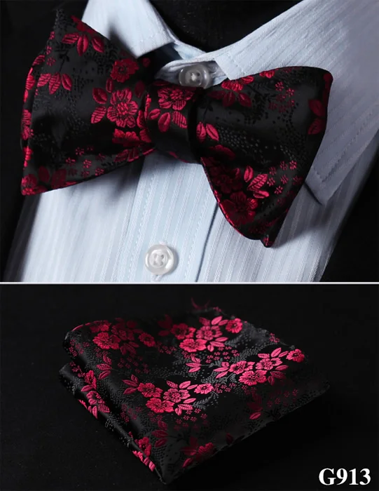 Проверьте в крапинку с цветочным узором пейсли Для мужчин состоящий из плетеного Шелкового Свадебный Мужской шейный платок носовой платок комплект# G9 - Цвет: G913