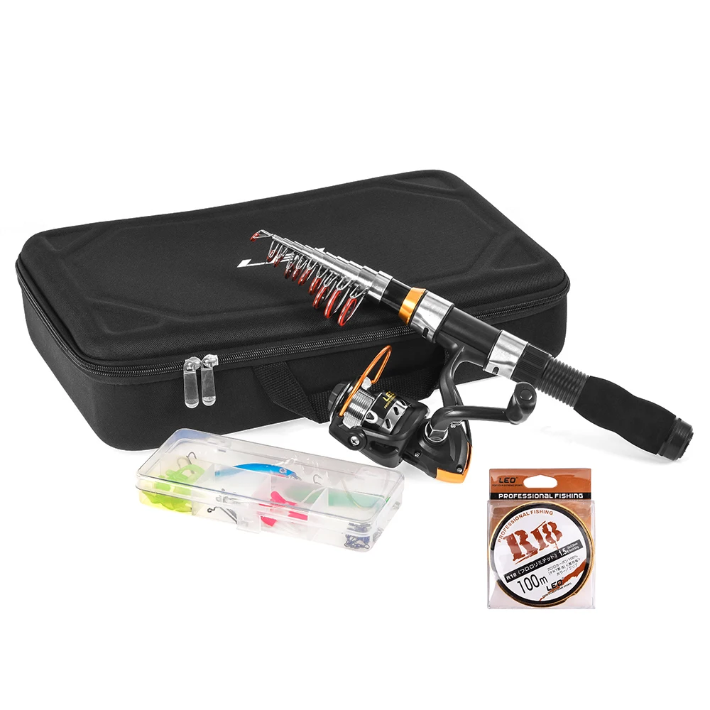 

Fishing Rod and Reel Combo Telescopic Fishing Rod Spinning Reel Set Fishing Line Lures Hooks with Portable Carry Bag
