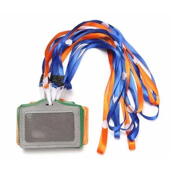 

Fashion Boutique 10Pcs PU Leather Pocket ID Card Pass Badge Holders Case With Neck Strap Lanyard, Horizontal