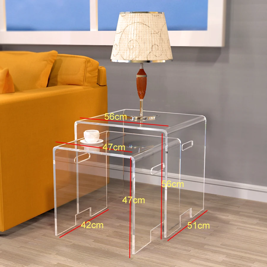 Sets Of 2 Waterfall Acrylic Nesting Side Sofa Table, Lucite Occasional Riser Small Tea Tables Sets Of 2 Waterfall Acrylic Nesting Side Sofa Table, Lucite Occasional Riser Small Tea Tables