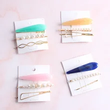 3 шт./компл. Корея шик имитирования жемчужная заколка нерегулярные металлические золотистый акриловый заколки для волос для женщин девочек аксессуары для волос Новинка