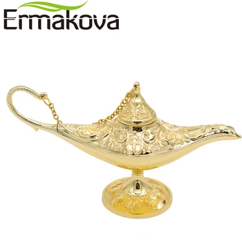 

ERMAKOVA 12cm Mini Metal Genie Magic Lamp Pot Retro Wishing Oil Lamp Genie's Genie Lamps Incense Burner Home Decor Gift(Golden)