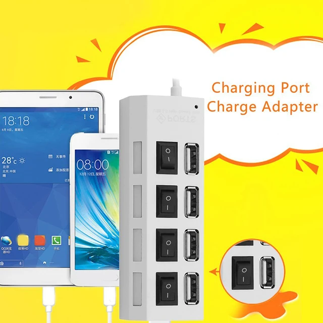 4 Port Micro USB Hub 2.0 USB Splitter High Speed 480Mbps USB 2.0 Hub LED With ON/OFF Switch For Tablet Laptop Computer Notebook
