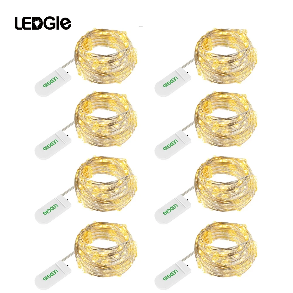 

LEDGLE 8 PCS LED Copper Wire String Lights Waterproof Starry Fairy Lights Battery Powered for bedroom Holiday Party led Strip
