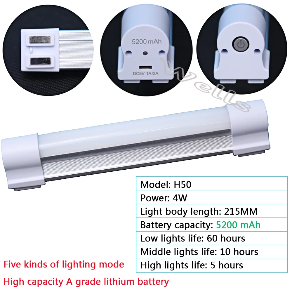 High quality 7W Rechargeable LED Tube Wireless multi-function Emergency lights for Indoor /led camping lamp