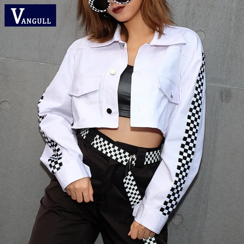 Женские джинсовые куртки Vangull повседневные короткие однобортные с длинным