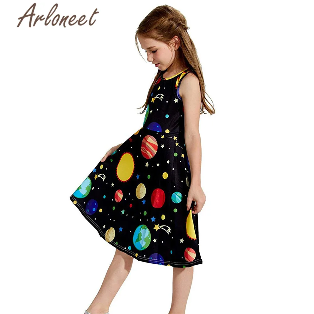 

ARLONEET Clothes children girls sleeveless dress Planets print casual dress long 2019 Summer kids party princess girls dresses