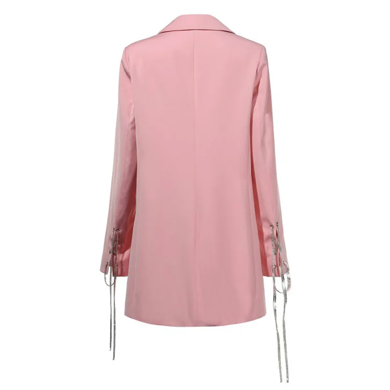 2019 New Spring Autumn Ladies Long Blazers Casual Crystal Button Long Sleeve Blazer Femme Elegant Pink Tassel Runway Blazer 2019 New Spring Autumn Ladies Long Blazers Casual Crystal Button Long Sleeve Blazer Femme Elegant Pink Tassel Runway Blazer