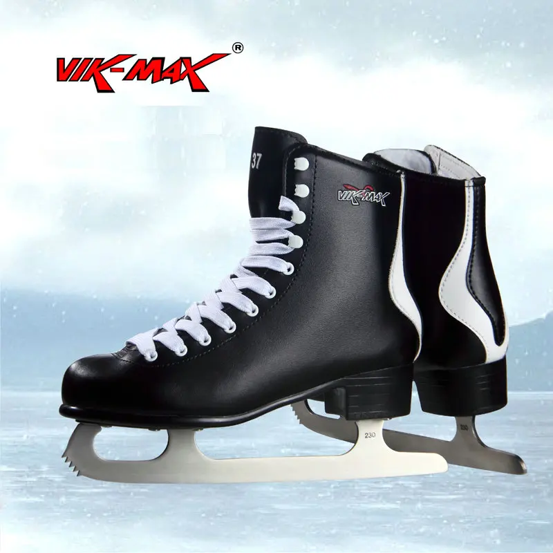 VIK-MAX الاصطناعي الصوف بطانة الرقم تزلج أحذية الساخن الجليد تزلج الأحذية الكلاسيكية الأسود الشكل أحذية تزلج