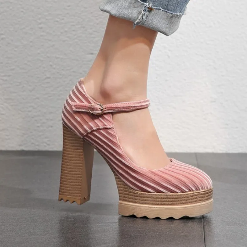 

2019 Spring Shoes Women Pumps Fashion Ankle Strap Platform Shoes Women High Heels Comfortable Thick Heel Office Shoes Pumps