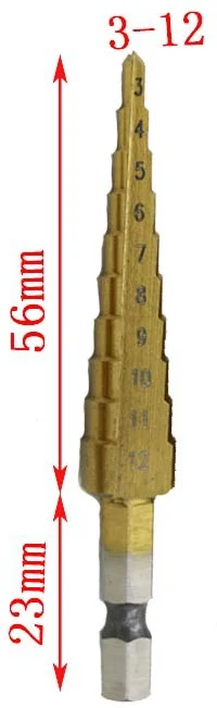 1 шт., HSS сталь, титановое ступенчатое сверло, набор ручных инструментов, 3-12 мм, 4-12 мм, 4-20 мм, ступенчатое конусное сверло, набор деревообработки, дерева, металла - Цвет: 3-12