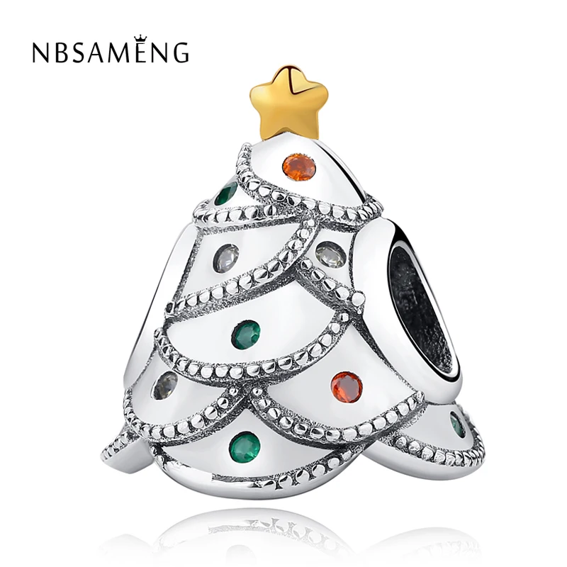 925 Sterling Silver Bead Festive Christmas Tree Charm Fit Original