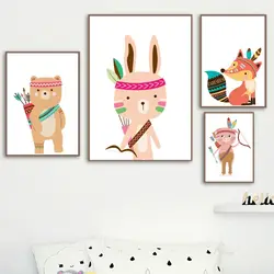 Мультфильм индийский кролик медведь лиса свинья стены книги по искусству холст картины плакаты на скандинавскую тему и принты настенные