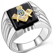 Hot Selling Natural Onyx 18kt font b Gold b font Filled Masonic Memorial religious Party ring