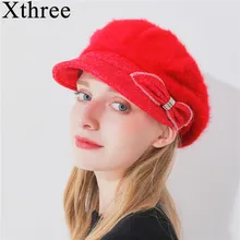 Xthree модная зимняя женская шапка с кроличьим мехом восьмиугольная шляпа с козырьком кепи newsboy для девочек Женская Осенняя шерстяная шапка