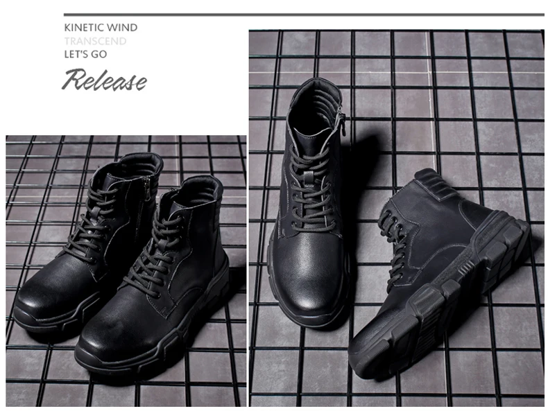Men's Casual Motorcycle Ankle Boot Combat Leather Men Winter Boots Men Lace-up Desert Military Boots Mens Tactical Boots' Army (10)