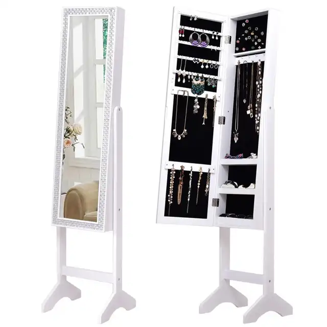 Goplus Jewelry Armoire Cabinet With Diamond Mirror And Stand