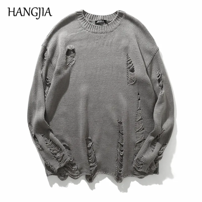 Wash Hole Ripped Knit Unisex Sweaters Men Streetwear Hip Hop Pullovers Jumper Fashion Oversized All-match Women Winter Clothes